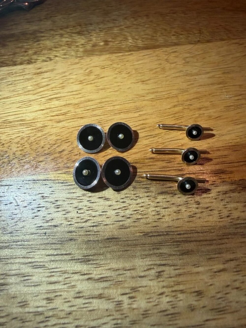 Antique Larter & Sons 14K Gold Black Onyx Pearl Tuxedo Set 5pc Cufflinks Studs